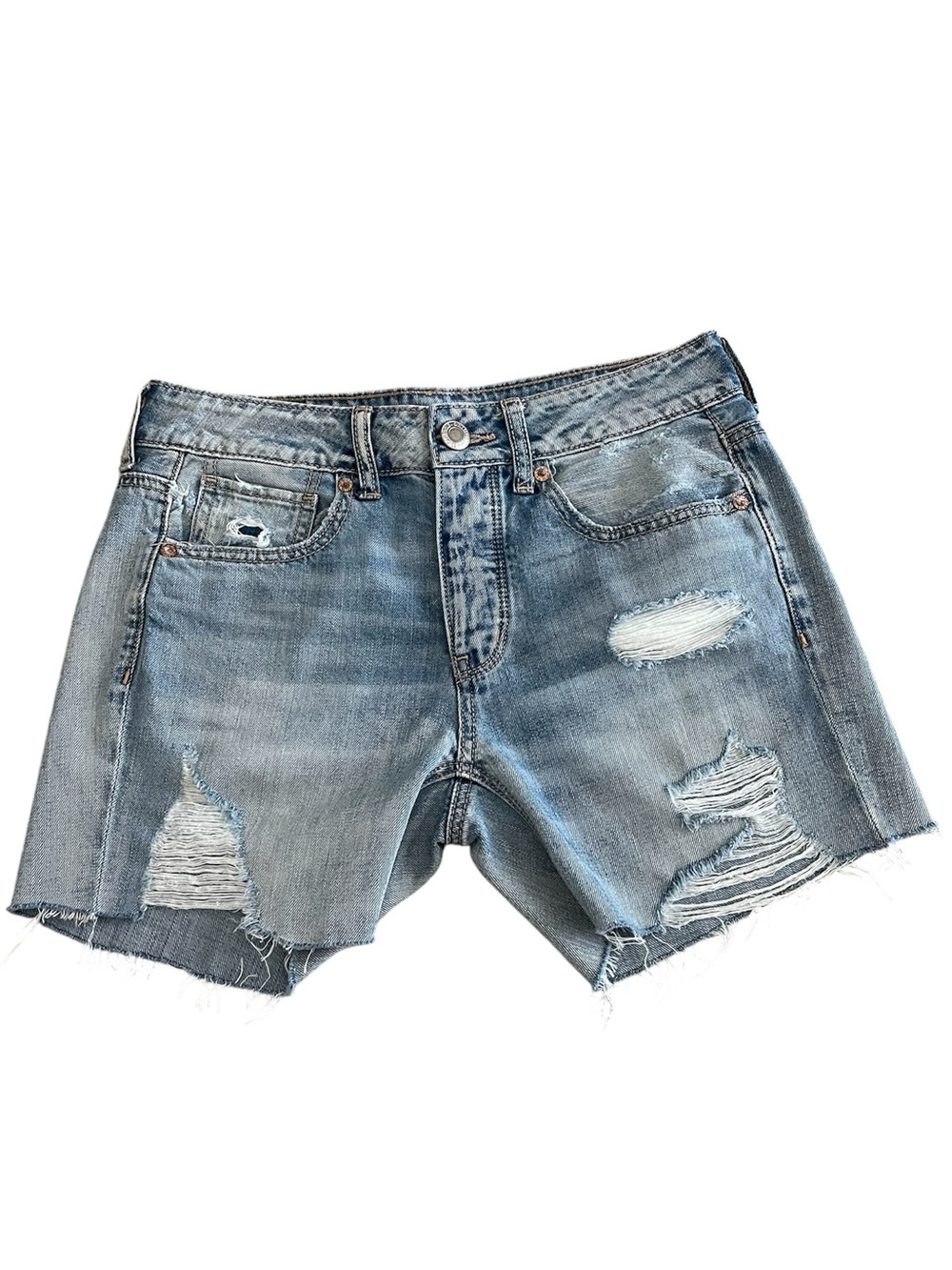 AEO Tom Girl Light Blue Distressed Denim Shorts Size 2